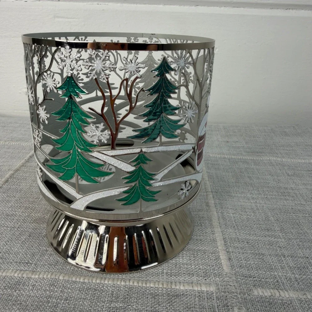Bath & Body Works Happy Snowman Couple Scene 3-Wick Candle Holder Pedestal